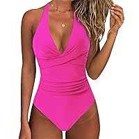 SUUKSESS Women Sexy Tummy Control One Piece Swimsuits Halter Push Up Bathing Suits