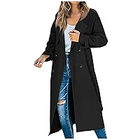 Plus Size Trench Coats for Women Double Breasted Lapel Wool Blend Mid Long Pea Trench Solid Grace Windproof Overcoats