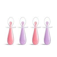 Munchkin® Silicone Scoop™ Trainer Spoons with Choke Guard for Baby Led Weaning, 4 Count, Pink/Purple