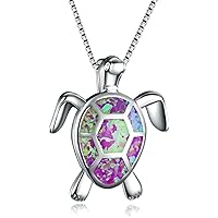 U-M Stylish Imitation Opal Sea Turtle Pendant Necklace Accessories Gifts Ladies Charm Clavicle Chain, Purple Attractive