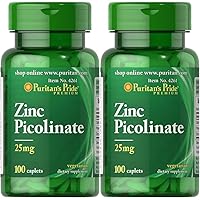 Zinc Picolinate 25 Mg to Support Immune System Health Caplets, White, 100 Count (Pack of 2)