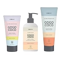 COOCHY Bath and Body Set- Smoothing Body Scrub, Hydrating Shave Cream, and Silky Body Lotion kit for Luxurious Bath and Body Care- Mango Coconut