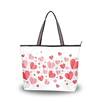 Women Large Tote Top Handle Shoulder Bags Valentines Day Pink And Red Hearts Patern Ladies Handbag