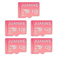 JUANWE 128GB Micro SD Card 5 Pack 128GB SD Card MicroSDXC Flash Memory Card 128 GB, A1 U3 V30 4K Video Recording 128GB TF Cards with Adapter for Phone, Dash Cam, Security Camera (5 Pack, Pink)