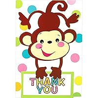 amscan Adorable Fisher Price Baby Shower Party Playful Monkey Folded Thank You Card, Paper, 3