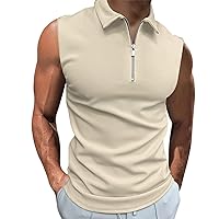 Men's Fashion Tank Tops Sleeveless Zipper Lapel Sport Polo Henley Shirts Plus Size Muscle Fit Workout Fitness T-Shirts Solid