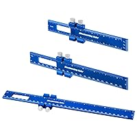 3Pcs Woodworking Ruler, 6/8/12 Inch Precision Pocket Ruler with Stops, Aluminum Metal Ruler, Inch and Metric Measuring Ruler for Woodworker, Machinist, Engineer (Blue)