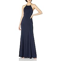 Jenny Yoo Women's Naomi Criss Cross Back Halter Neck Fitted Crepe Long Gown