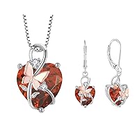 Butterfly Heart Necklaces Earrings Jewelry Set for Women, 925 Sterling Silver Cubic Zirconia Birthstone Pandent, Anniversary Birthday Gifts for Her