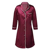 Big Girls One-Piece Silk Satin Long Sleeves Button Nightshirts Knee Length Shirt Sleepwear Nightdress Loungewear