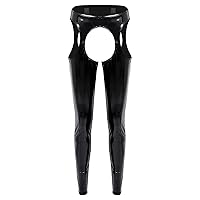 YiZYiF Women's Patent Leather Hollowing Out Dance Bottoms Leggings Long Assless Chaps Pants