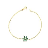 Emerald Bracelet, 14K Real Gold Emerald Bracelet, Dainty initial Emerald Bracelet, Minimalist Gold Flower Emerald Bracelet