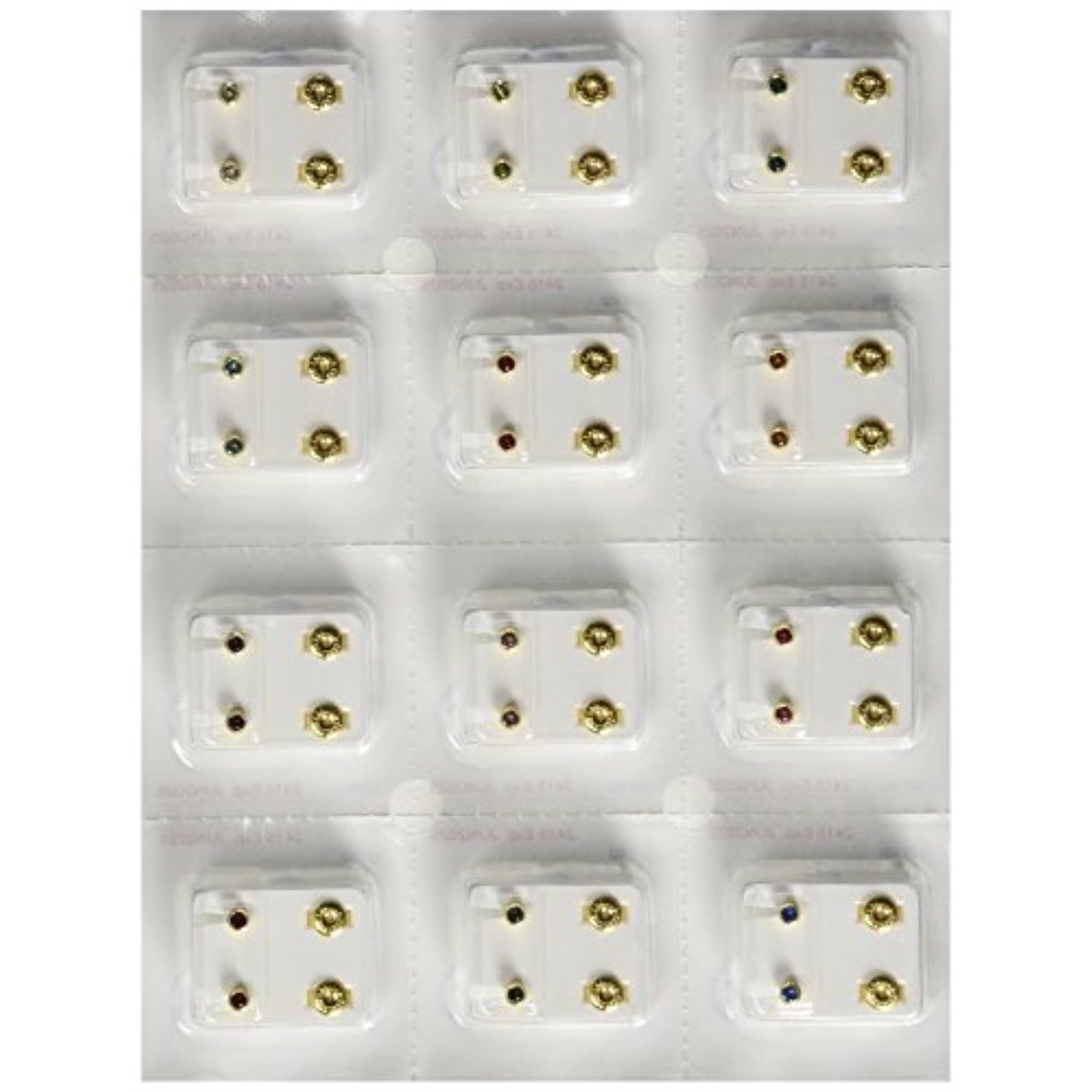 Surgical Steel 4mm Ear Piercing Studs, 12 Pair Mixed Colors