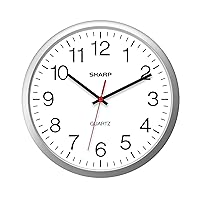 Sharp Wall Clock – Silver, Silent Non Ticking 14 Inch Quality Quartz Battery Operated Round Easy to Read Home/Kitchen/Office/Classroom/School Clocks, Sweep Movement