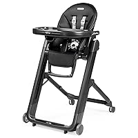 Peg Perego Siesta, Grow with Baby Folding High Chair & Recliner, Height Adjustable, Quick Clean & Easy Push Wheels for Babies & Toddlers, Made in Italy, True Black (Black)