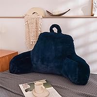 Holawakaka Large Faux Fur Bed Rest Pillow with Arms,Rabbit Fur Reading Pillows Perfect for Adults Men Women, Arm, Back, Pregnancy Lumbar & Head Neck Coccyx Lower Back Support Cushion (Navy Blue)