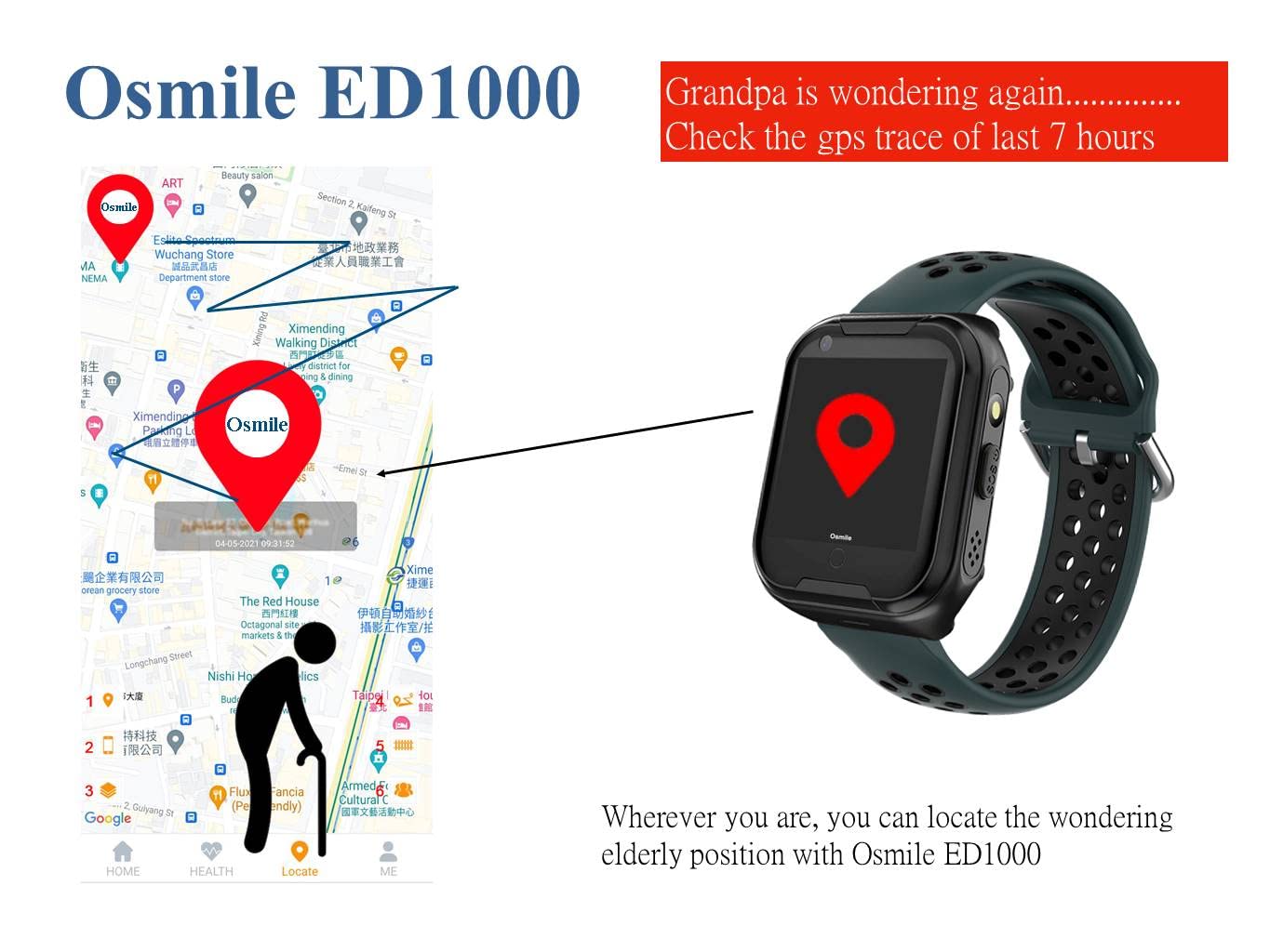 Osmile ED1000 GPS Anti-Lost Tracker for Dementia, Alzheimer & Autism Patients (GPS Watch for Elderly & Kid with SOS Call, Tracking & GeoFence Function)