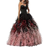 2019 Women's Sweetheart Quinceanera Dresses Organza Ruffle Ombre Prom Party Ball Gown