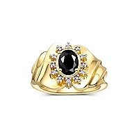 Ring with Oval 7X5MM Gemstone & Sparkling Diamonds – Radiant Yellow Gold Plated Silver Birthstone Jewelry for Women – Available in Sizes 5-10