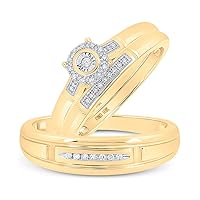 The Diamond Deal 10kt Yellow Gold His Hers Round Diamond Halo Matching Wedding Set 1/10 Cttw