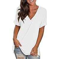 Womens Summer Tops 2024 Casual Dressy Short Sleeve V Neck T Shirts Loose Fit Casual Basic Blouse Tees for Women