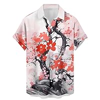 Deer Lady Funny Holiday Shirts Flowers Short Sleeve Shirts Retro Hawaiian Shirts Plant Casual Button Down Shirt