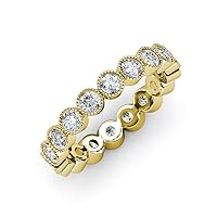 Round Lab Grown Diamond Bezel Set Milgrain Women Eternity Ring Stackable 1.30 ctw-1.50 ctw 14K Gold