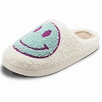 Retro Fuzzy Face Slippers for Women Men, Soft Plush Warm Slip-on Couple Style Casual Happy Face Slippers Cozy Indoor Outdoor Lightweight Anti-Skid Sole Cute House Slippers with Memory Foam
