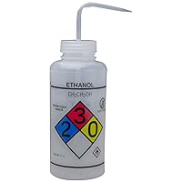 SP Bel-Art GHS Labeled Safety-Vented Ethanol Wash Bottles; 1000ml (32oz), Polyethylene w/Natural Polypropylene Cap (Pack of 2) (F12432-0019)