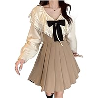 Two Piece Set Dress Women Cute Pleated Lolita Dress Spring Autumn Lady Chic Party Mini Dress Blouse