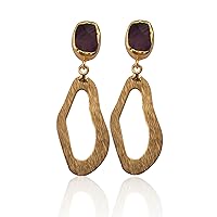 Stud Earrings, Beautiful Amethyst Quartz Raw Earrings, Gold Plated Jewelry, Wedding Gift, Earrings For Mother., Stone Size - 8X12 Mm, Gemstone & Brass, Amethyst Quartz