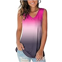 Going Out Outfits for Women Summer Tank Tops V Neck Sleeveless Gradient T Shirts Fashion Loose Tunic Casual Blouses