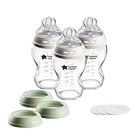 Natural Start 3 Uses Glass Baby Bottle, Cup or Jar Set, 9oz, Slow Flow Breast-Like Nipple for a Natural Latch, Leakproof Travel Food Jar Lids