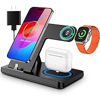 Charging Station for iPhone Multiple Devices, Foldable 3 in 1 Fast Charging Stand Dock for AirPods & iPhone 14 13 12 11 Pro X Max XS XR 8 7 Plus 6, Apple Watch Charger for Apple Watch with Adapter