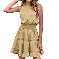 Spring Dresses for Women 2024 Trendy, Bohemian Style Casual Sleeveless Pleated Speed Waist Sexy Mid Length Dre