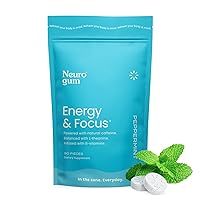Nootropic Energy Caffeine Gum | 40mg Caffeine + 60mg L-theanine + B Vitamins for Energy and Focus | Sugar Free + Vegan + Keto | Caffeine Supplement for Adults Mint Flavor (90 Count (Pack of 1))