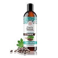 GuruNanda Castor Oil (8 Fl oz), 100% Pure, Cold Pressed & Hexane-Free, Hydrating Carrier Oil, Natural Castor Oil for Hair, Eyebrows & Eyelashes Growth