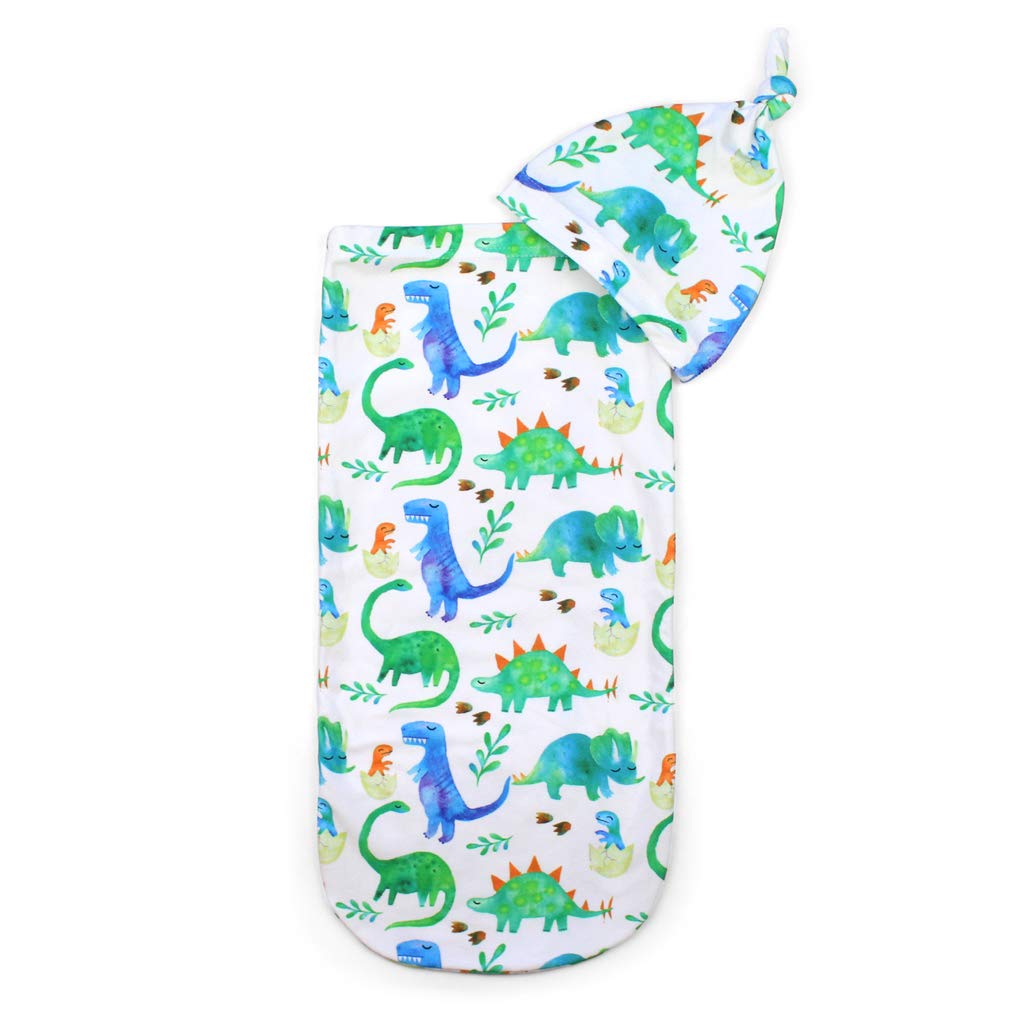 Itzy Ritzy Cocoon & Hat Swaddle Set, Cutie Cocoon Includes Name Announcement Card & Matching Jersey Knit Cocoon & Hat Set, Perfect for Newborn Photos, for Ages 0 to 3 Months, Dinosaur