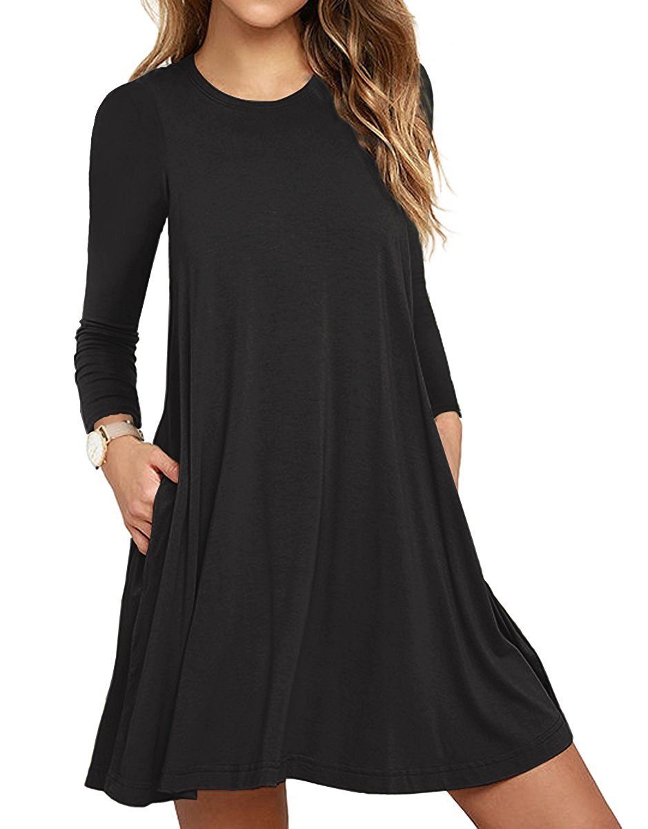 HiMONE Women's Long Sleeve Pocket Casual Loose T-Shirt Dress