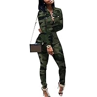 LROSEY Women Camo Pattern and Faux Leather Stretch Jacket Shirt and Pants Outfit