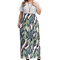 ALLEGRACE Women Plus Size Dress Summer Boho Short Sleeve Casual Party Beach Maxi Dresses