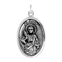 Sterling Silver St Lucy Medal Necklace Oxidized finish Oval 1.8mm Chain