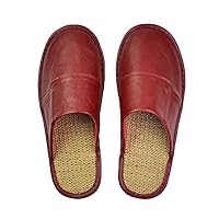 Cow Leather Linen Slippers Couple Indoor Men's and Women's Home Casual Shoes Soles Spring