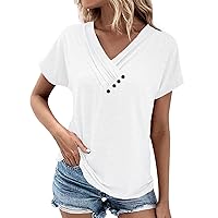 V Neck Shirts Ladies Swim Polyester Plus Size Solid Color Short Sleeve Shirts Comfort Solid Color Beautiful Shirt for Women White