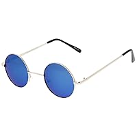 zeroUV Small Retro Lennon Style Colored Mirror Lens Round Metal Sunglasses 41mm