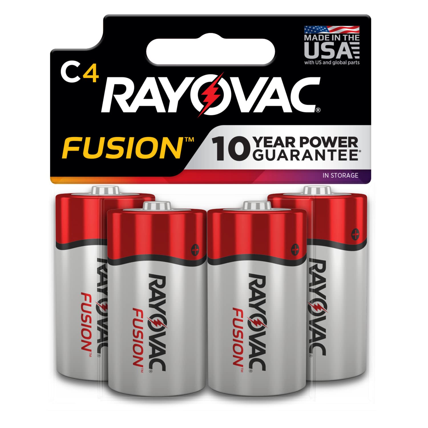 Rayovac C Batteries, Fusion Premium C Cell Batteries Alkaline, 4 Count
