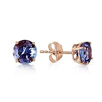 Galaxy Gold GG 14k Rose Gold Stud Earrings with 0.95 Carat (ctw) Round Natural Tanzanites in Solid High Polished Gold Fine Jewelry Made in USA, Gemstone Metal, Tanzanite