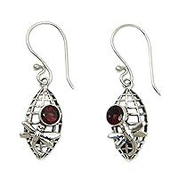 NOVICA Handmade .925 Sterling Silver Garnet Dangle Earrings Silver Dragonfly with 1 Carat Accents Sterling Red Indonesia Animal Themed Birthstone [1.4 in L x 0.4 in W x 0.2 in D] 'Kintamani Dragonfly