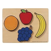 Excellerations Fruit Chunky Puzzle with Chunky Wooden Pieces, 4-Piece Puzzle, Toddler, Preschool, Educational Toys and Gift