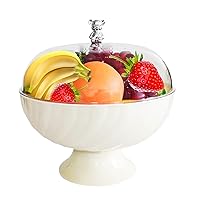 Countertop Fruit Bowl With Lid for Kitchen - Decorative Pedestal Bowl for Table Décor,Fruit Basket Holder For Fruits, Produce, Vegetables, Bread, Household (White)